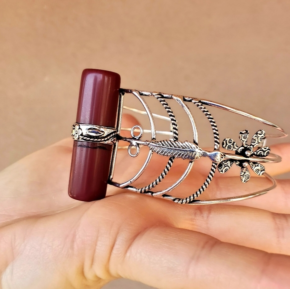 New Cylinder Shaped Carnelian 925 Silver Bracelet. - Picture 14 of 16